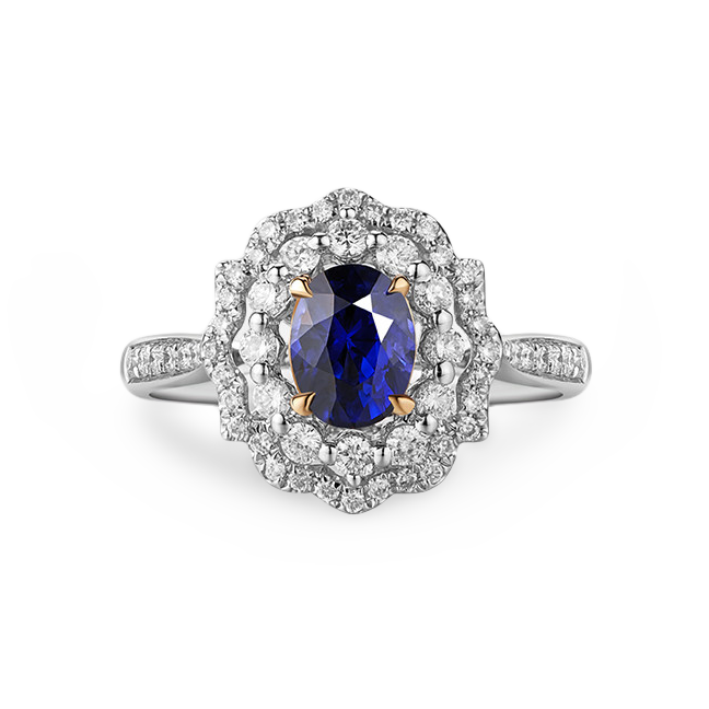 18K White Gold 1.19CT Natural Royal Blue Sapphire Engagement Ring