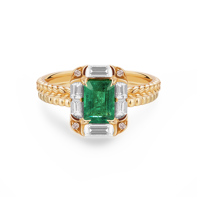 18K Yellow Gold 1.04CT Natural Emerald Engagement Ring
