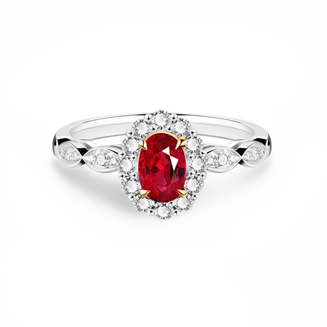 18K White Gold 1CT Natural Pigeon Blood Ruby Engagement Ring