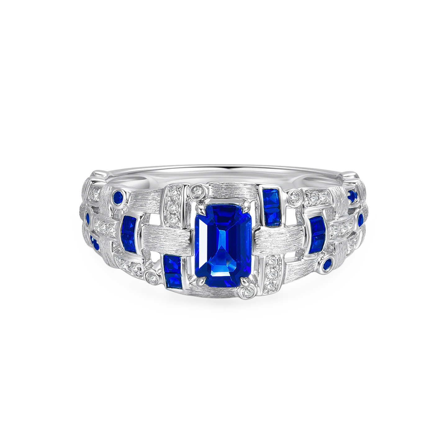 18K White Gold 0.55CT Natural Royal Blue Sapphire Braided Men's Ring
