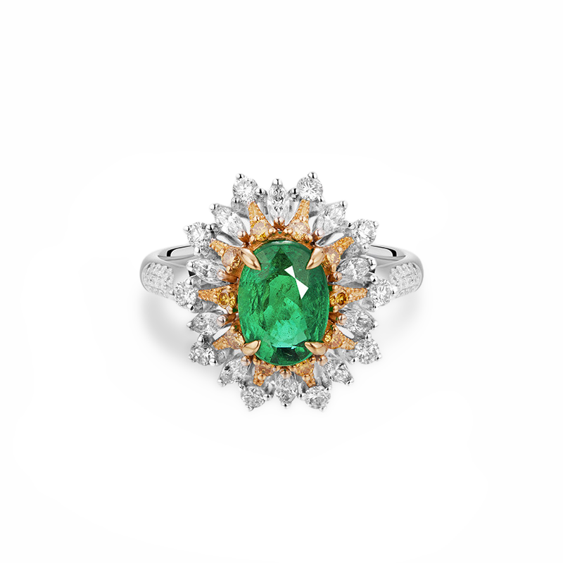 18K White Gold 1.64CT Natural Emerald Engagement Ring