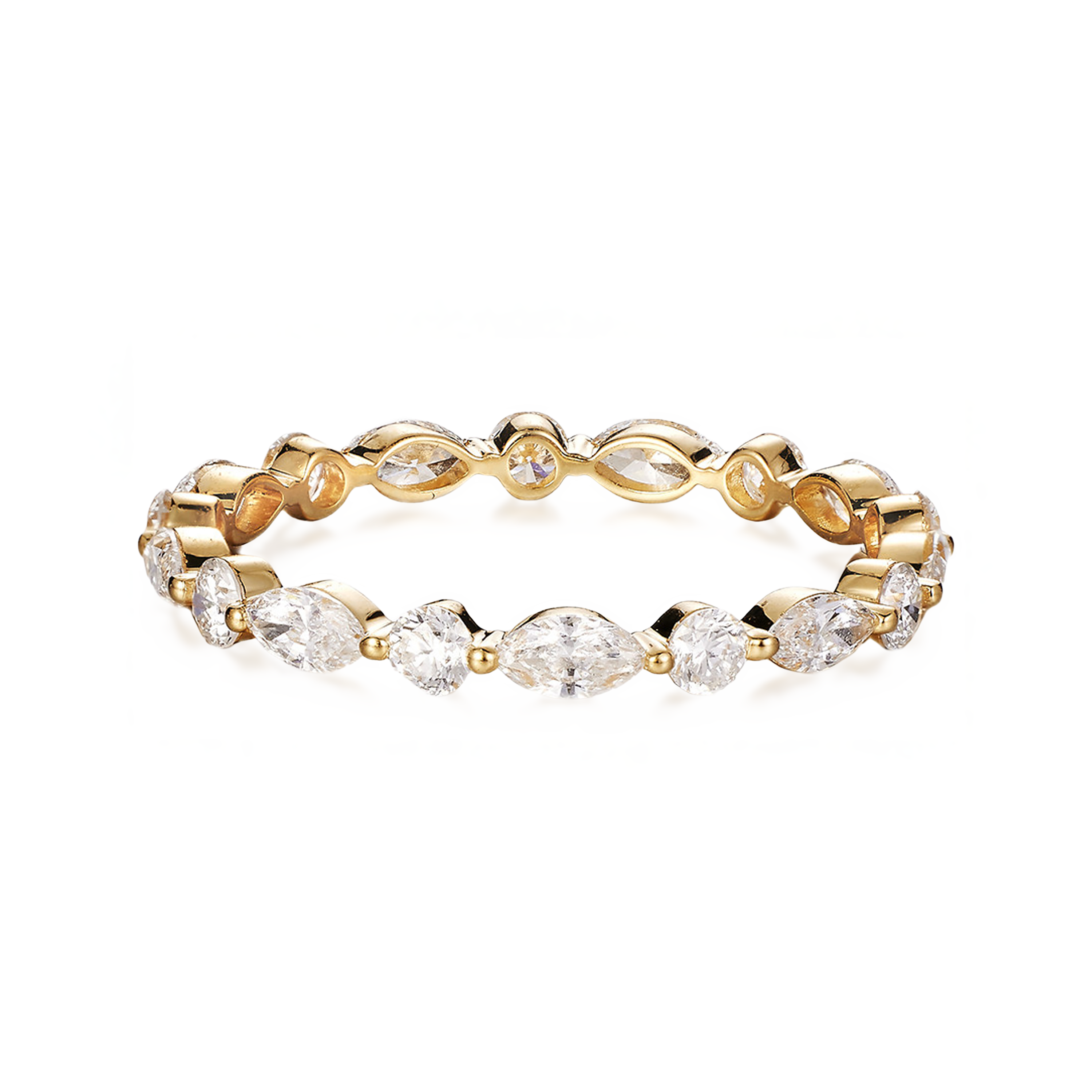 18K Gold Natural Marquise & Round Diamond Eternity Wedding Band