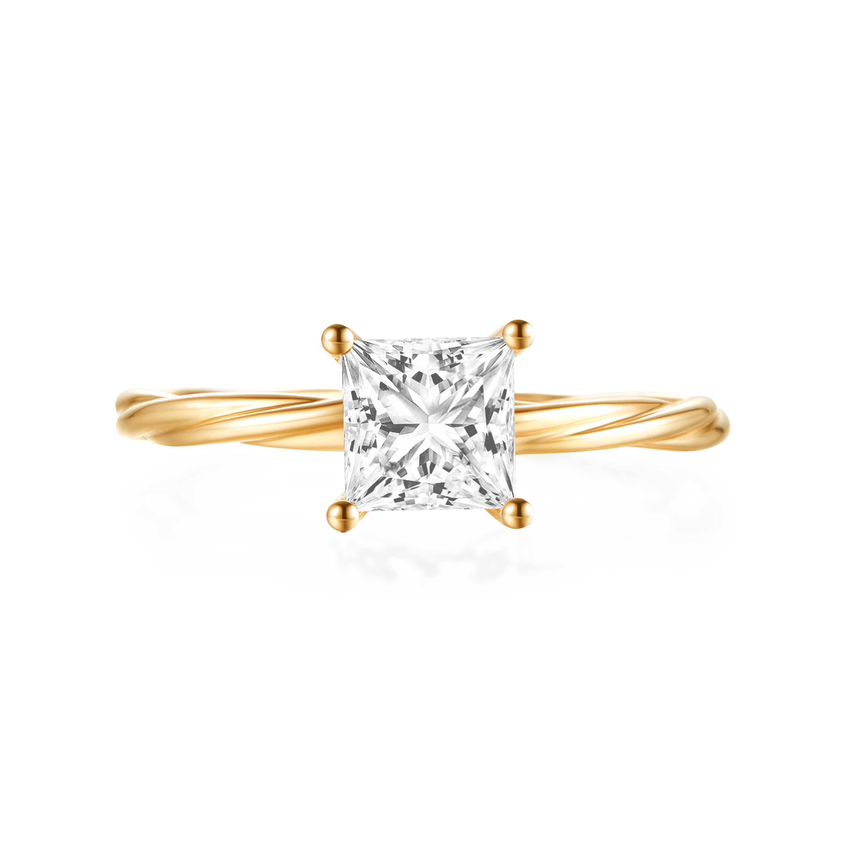 18K Yellow Gold 1CT Natural Princess Cut Diamond Vine Engagement Ring