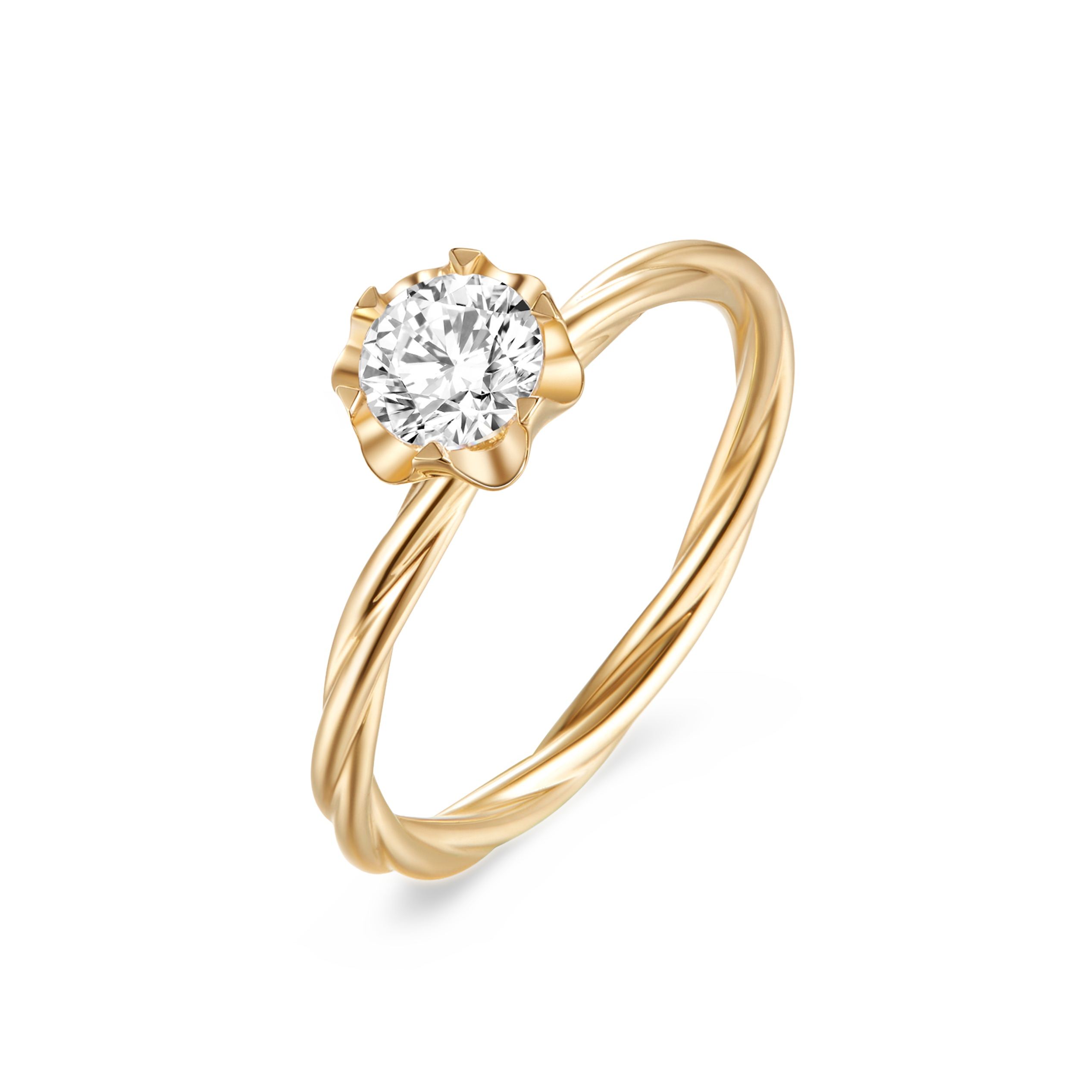 18K Yellow Gold 1CT Natural Round Diamond Vine Engagement Ring