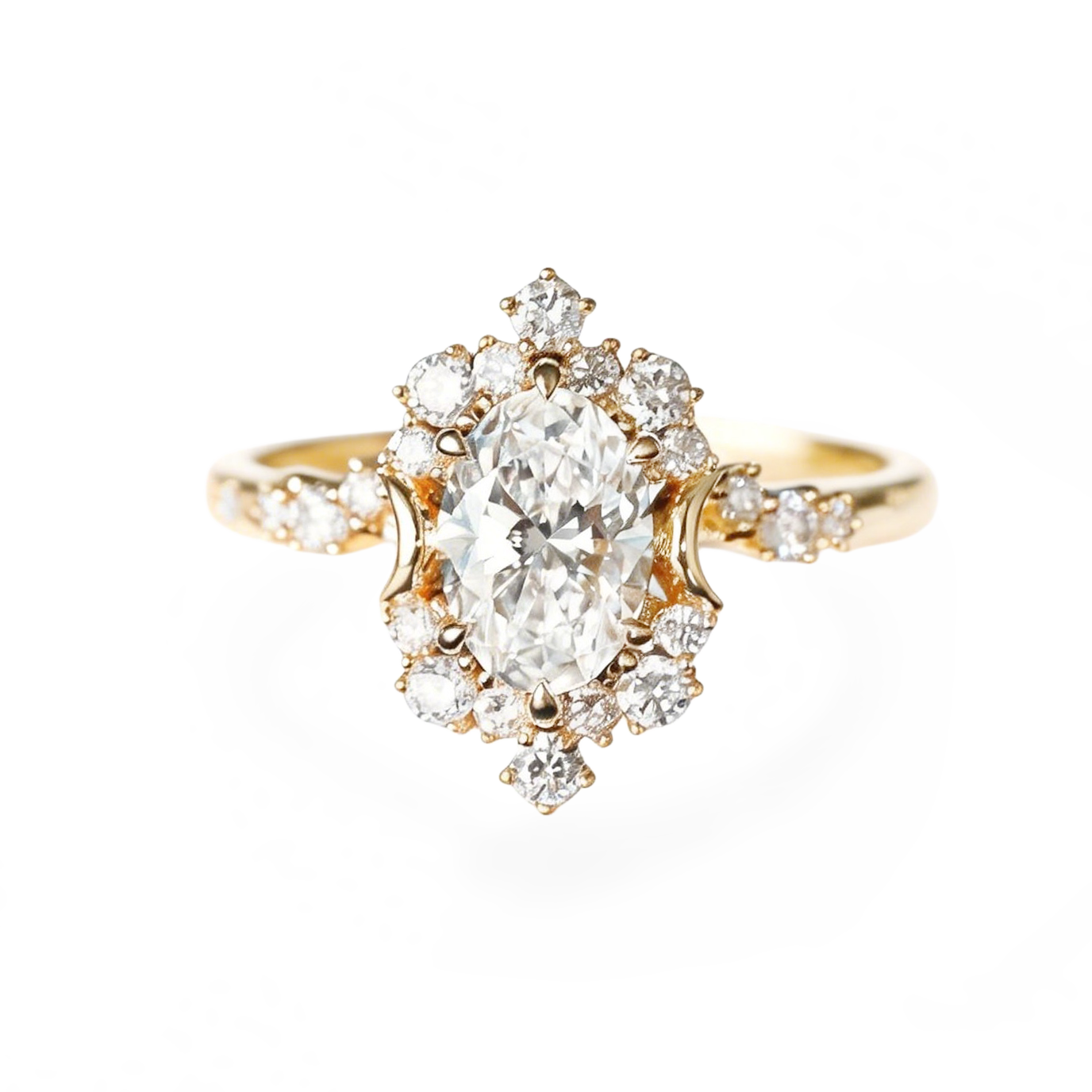 18K Yellow Gold 1CT Natural Oval Diamond Vintage Halo Engagement Ring