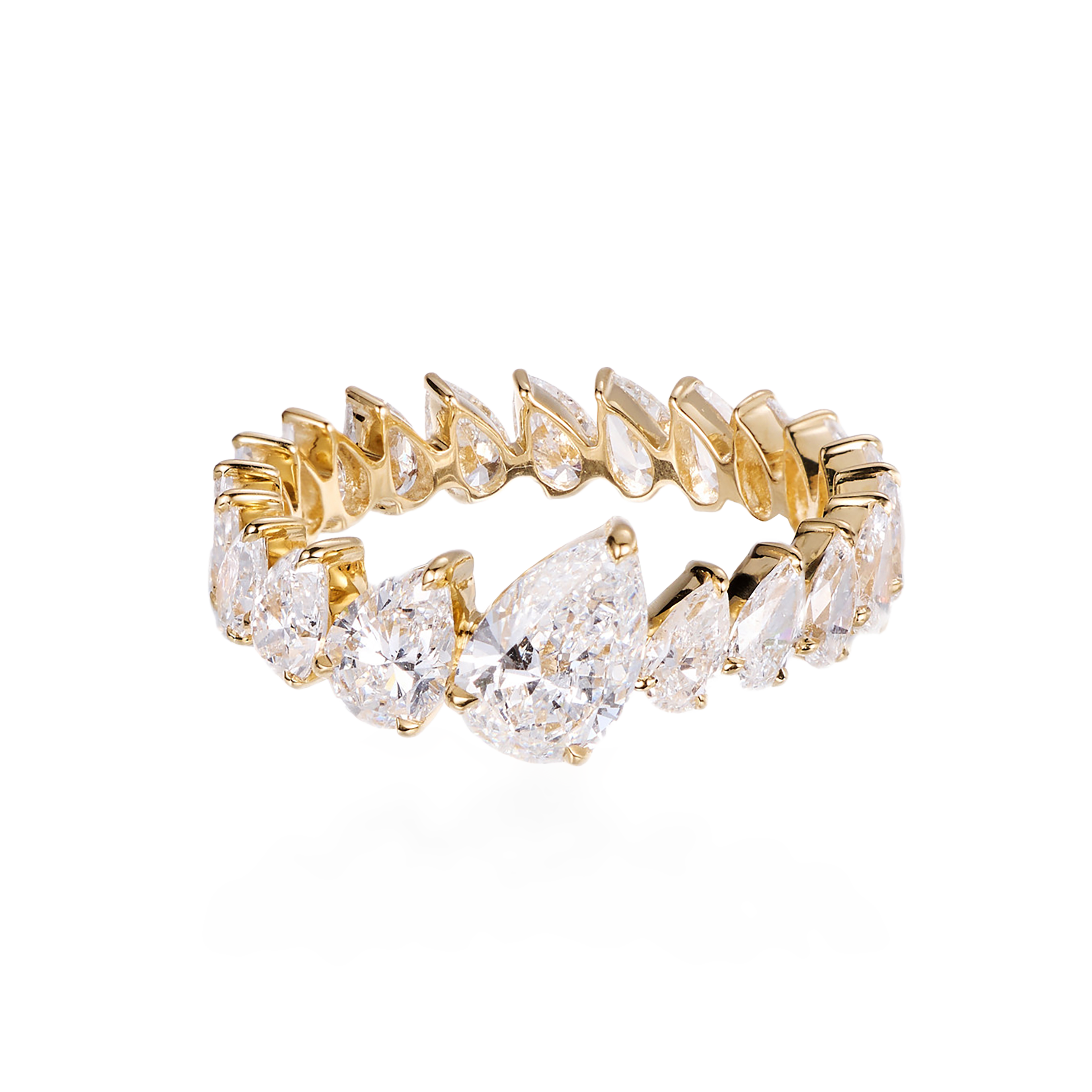 18K Yellow Gold Natural Pear Shaped Diamond Eternity Wedding Ring
