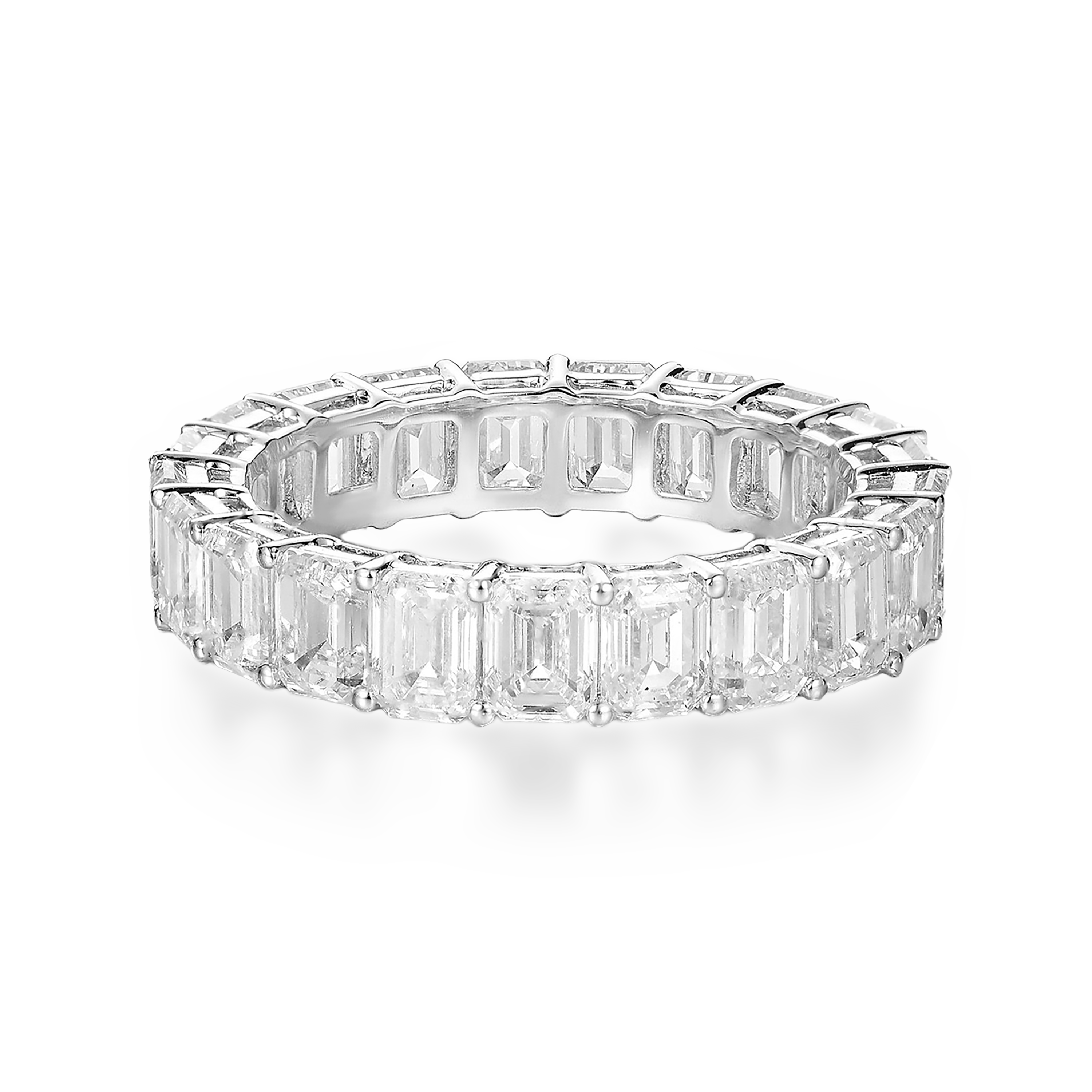 18K White Gold Natural Emerald Cut Diamond Eternity Wedding Ring