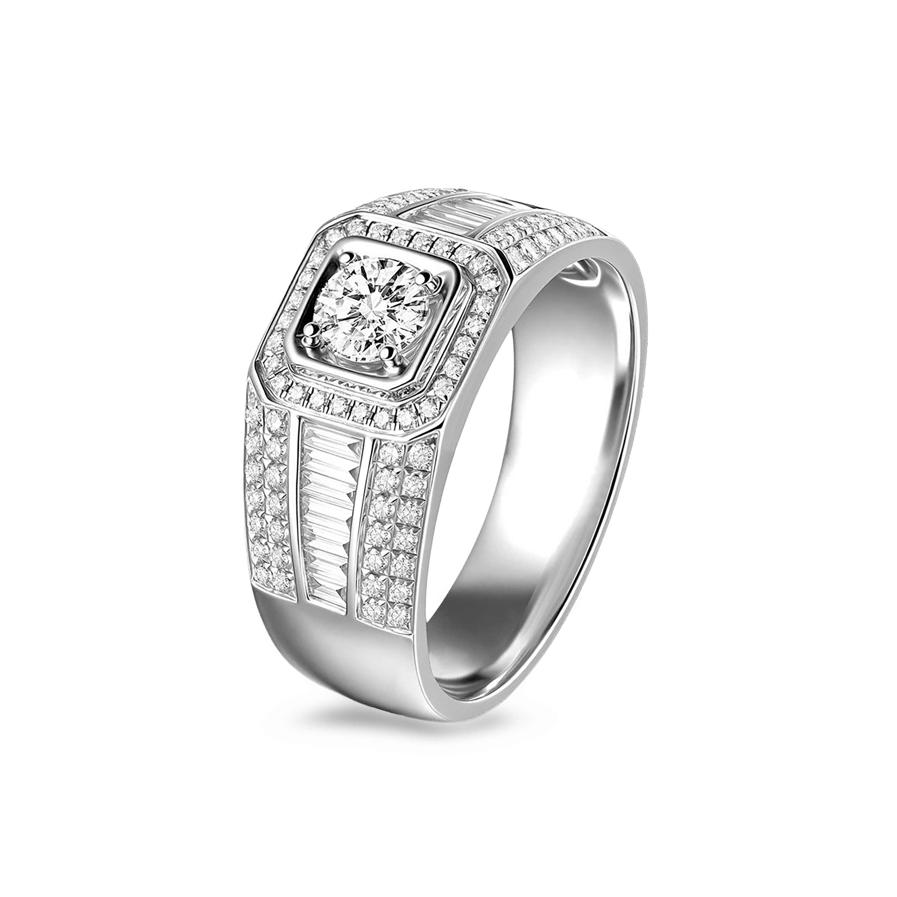 Platinum 1CT Natural Round Diamond Pavé Men's Ring