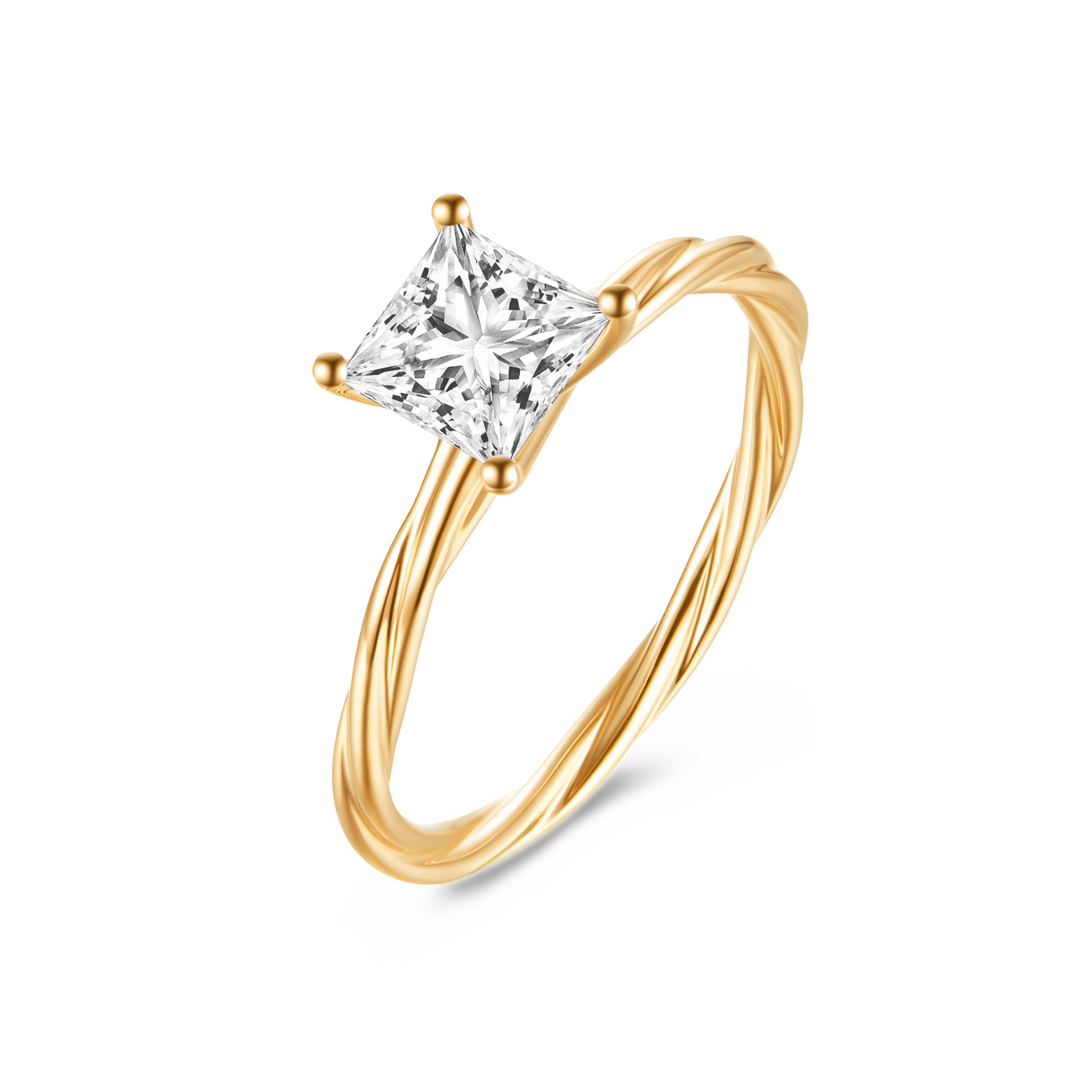 18K Yellow Gold 1CT Natural Princess Cut Diamond Vine Engagement Ring