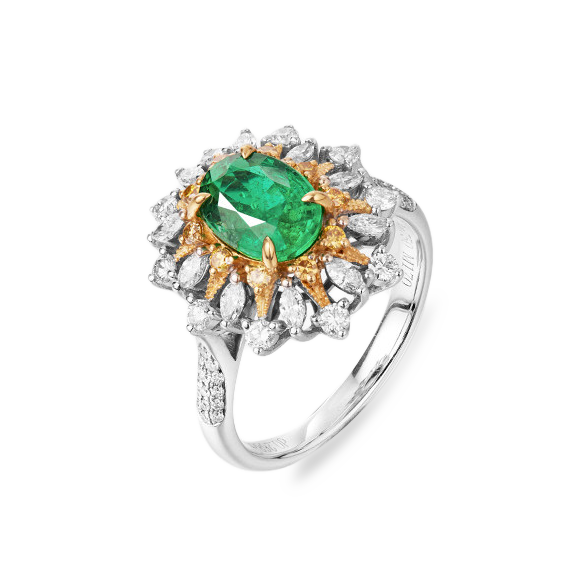 18K White Gold 1.64CT Natural Emerald Engagement Ring