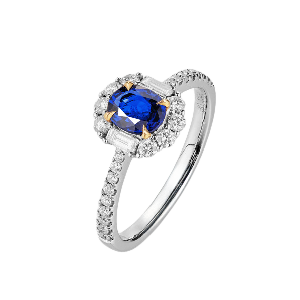 18K White Gold 0.9CT Natural Royal Blue Sapphire Engagement Ring