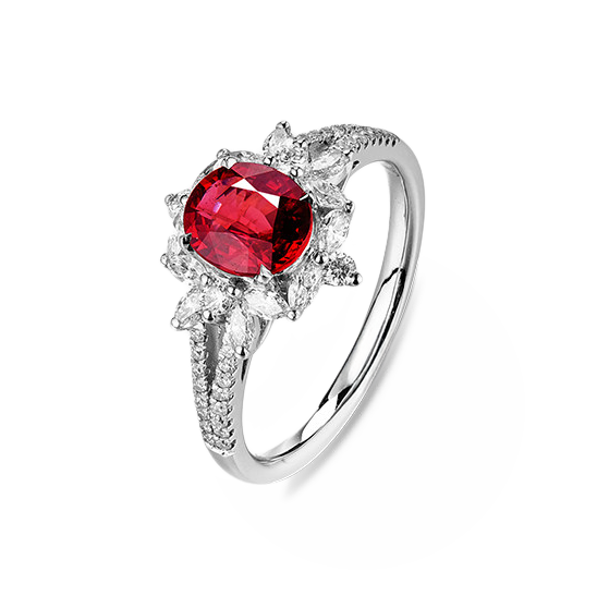 18K White Gold 1.51CT Natural Pigeon Blood Ruby Engagement Ring