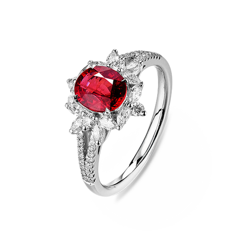 18K White Gold 1.51CT Natural Pigeon Blood Ruby Engagement Ring