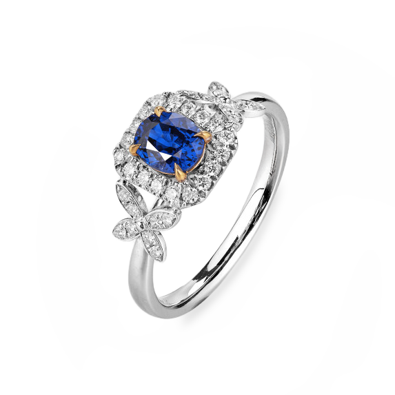 18K White Gold 0.7CT Natural Royal Blue Sapphire Engagement Ring