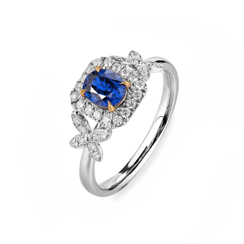 18K White Gold 0.7CT Natural Royal Blue Sapphire Engagement Ring