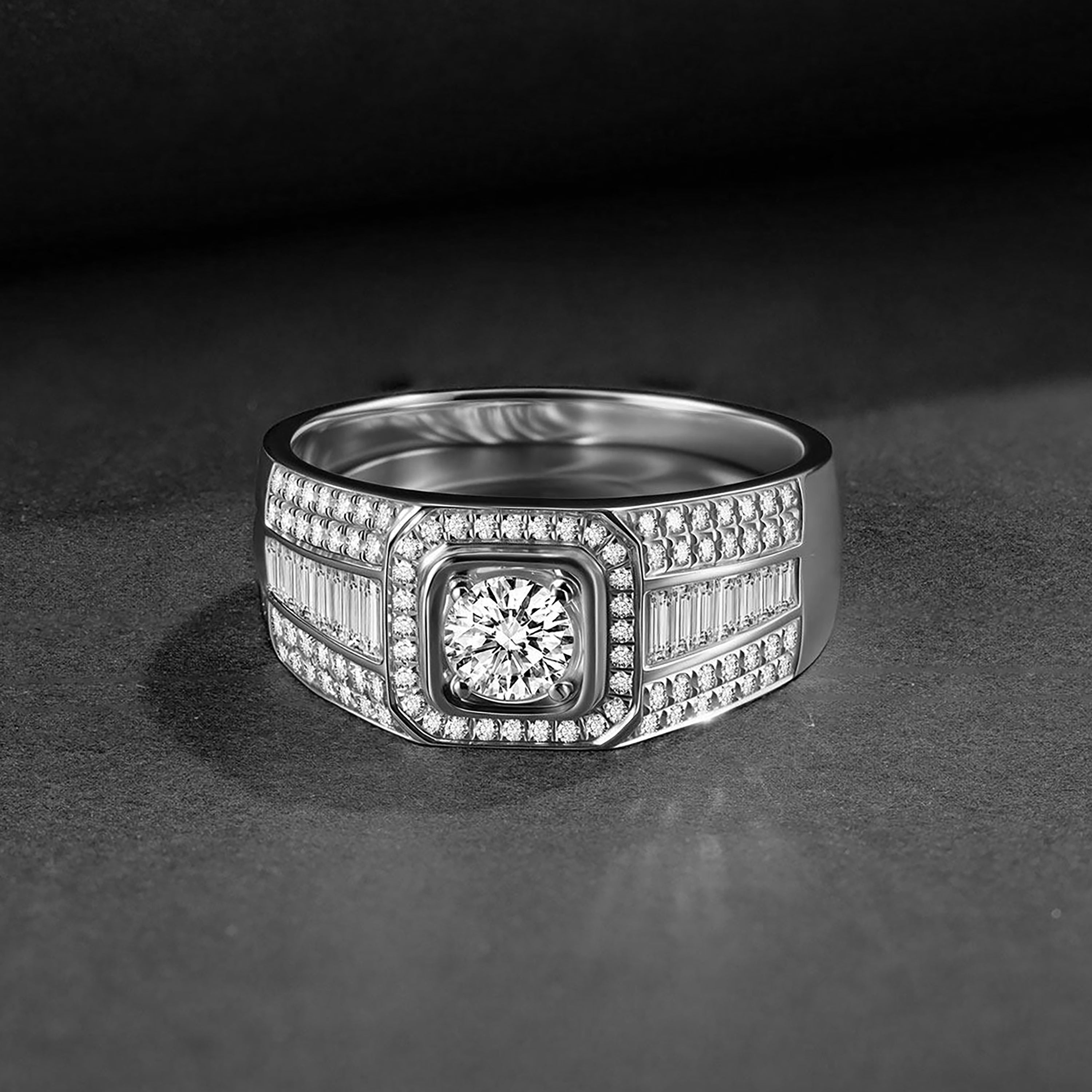 Platinum 1CT Natural Round Diamond Pavé Men's Ring
