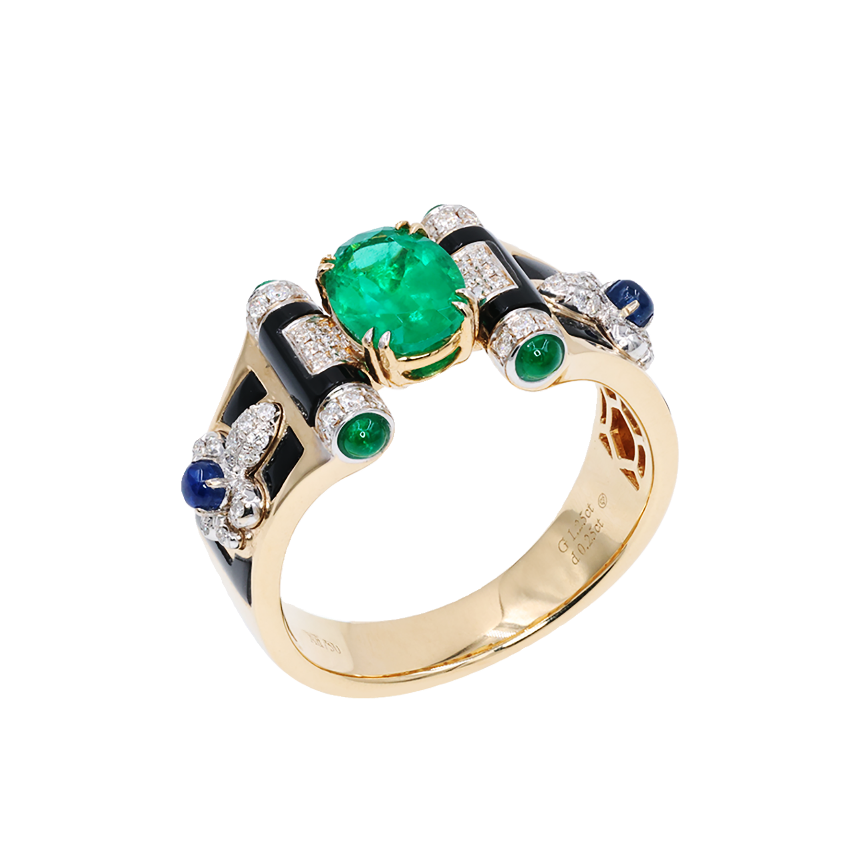 18K Yellow Gold 1.25CT Natural Emerald Iris Knight Men's Ring