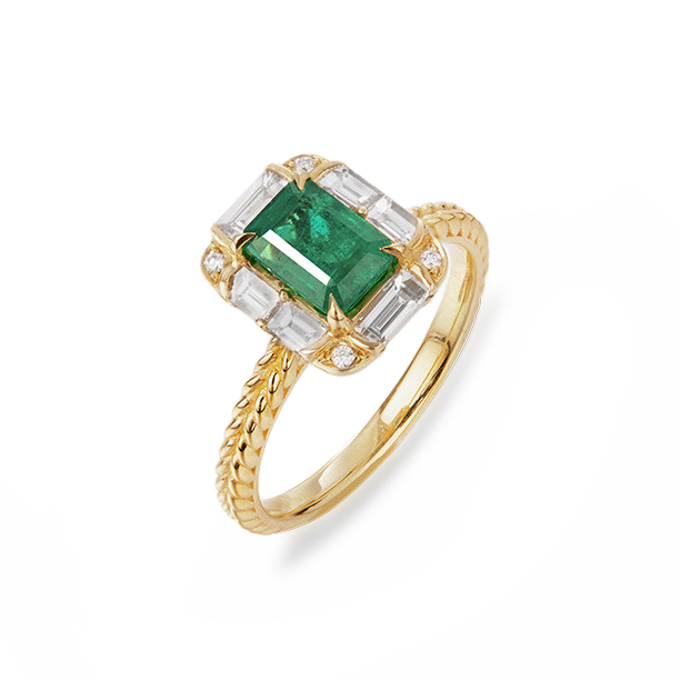 18K Yellow Gold 1.04CT Natural Emerald Engagement Ring