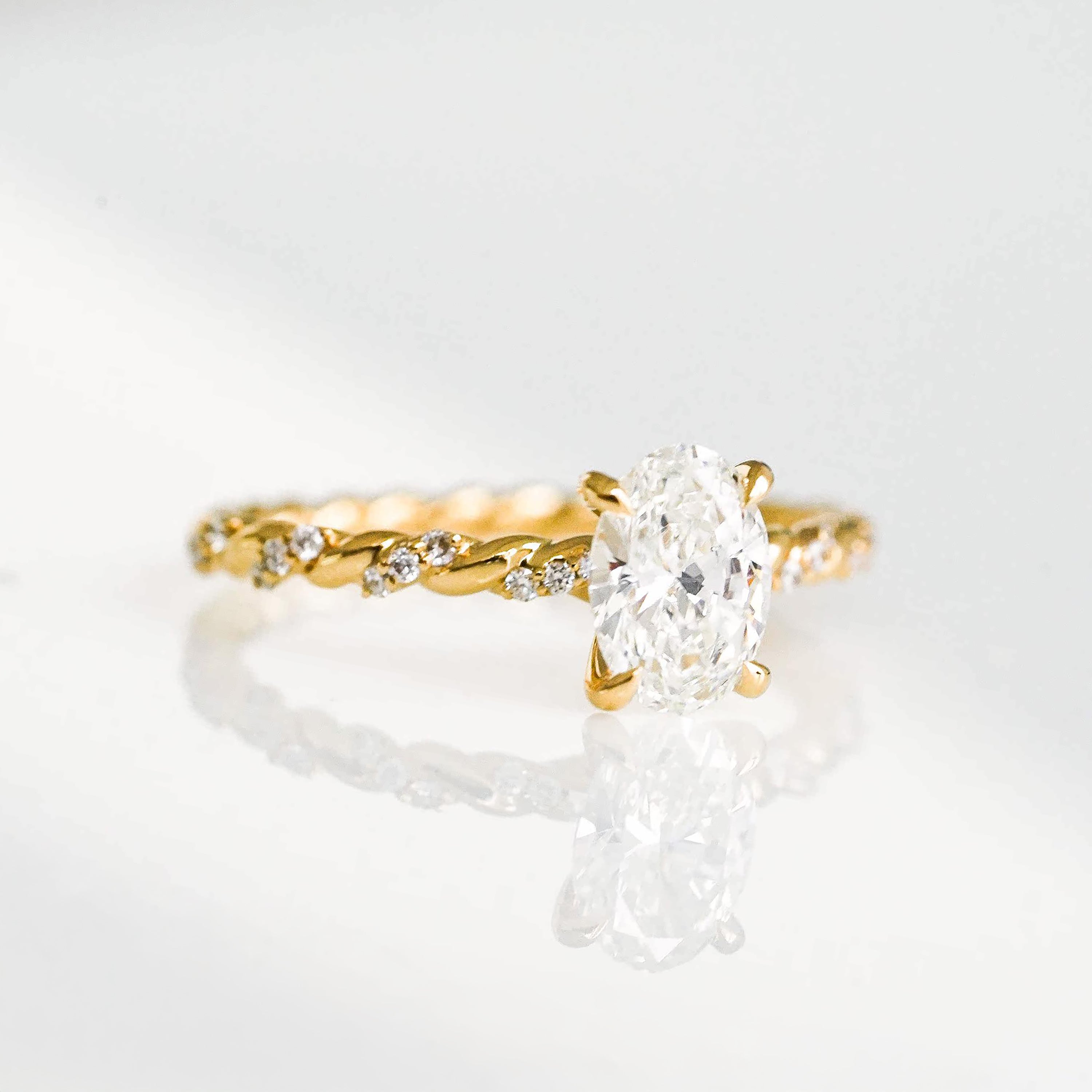 18K Yellow Gold 1CT Natural Oval Diamond Vine Engagement Ring