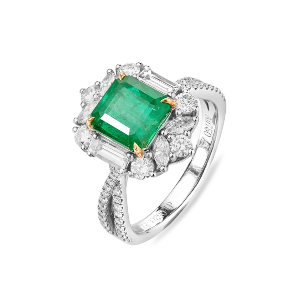 18K White Gold 1.65CT Natural Emerald Engagement Ring