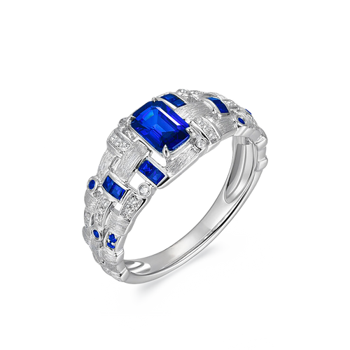 18K White Gold 0.55CT Natural Royal Blue Sapphire Braided Men's Ring