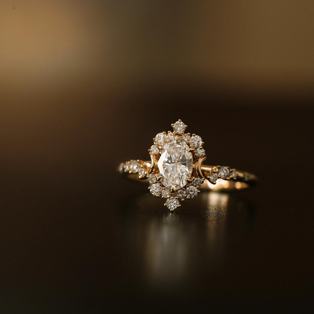 18K Yellow Gold 1CT Natural Oval Diamond Vintage Halo Engagement Ring