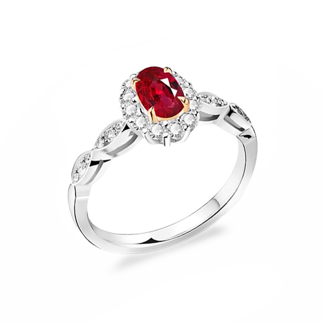 18K White Gold 1CT Natural Pigeon Blood Ruby Engagement Ring
