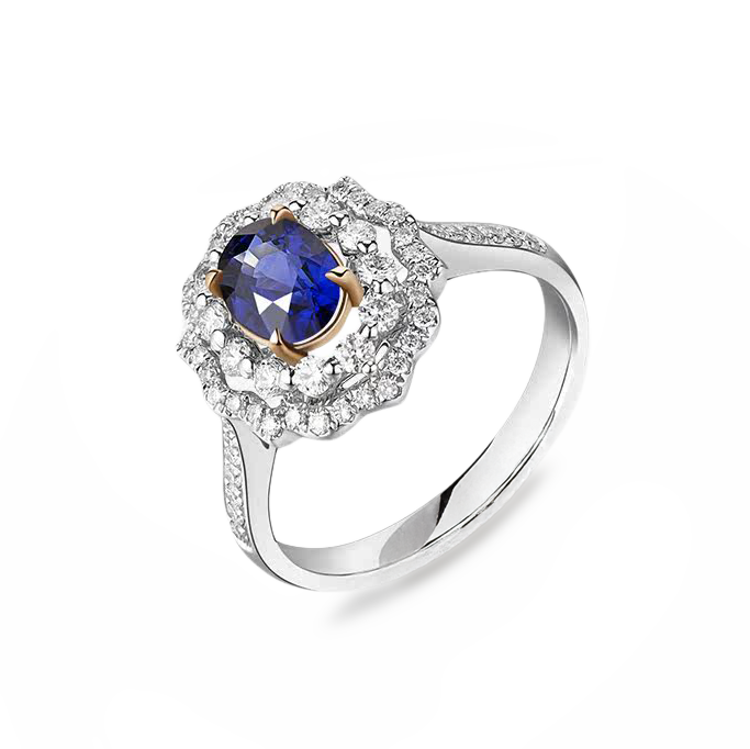 18K White Gold 1.19CT Natural Royal Blue Sapphire Engagement Ring