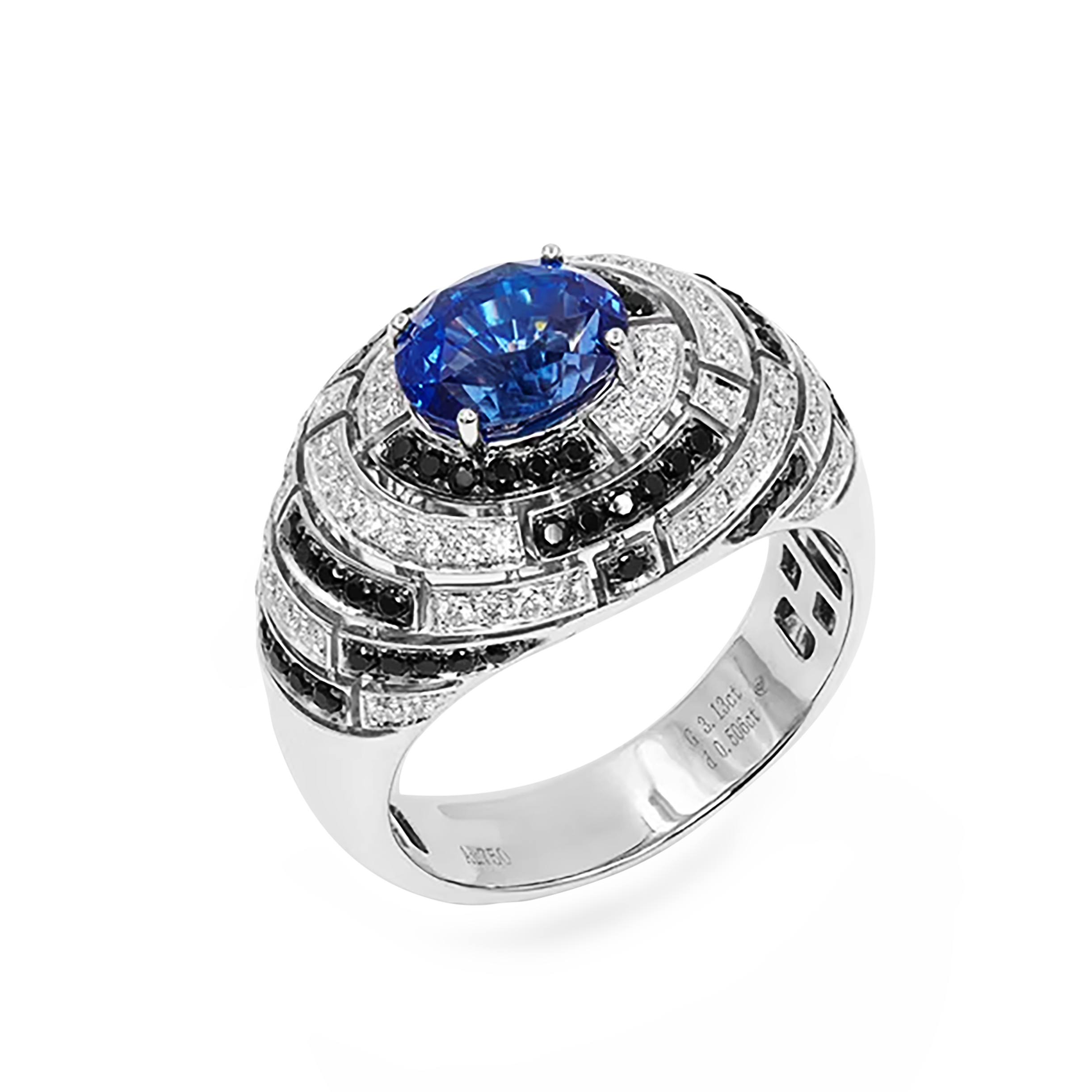 18K White Gold 3.13CT Natural Sapphire Men's Ring