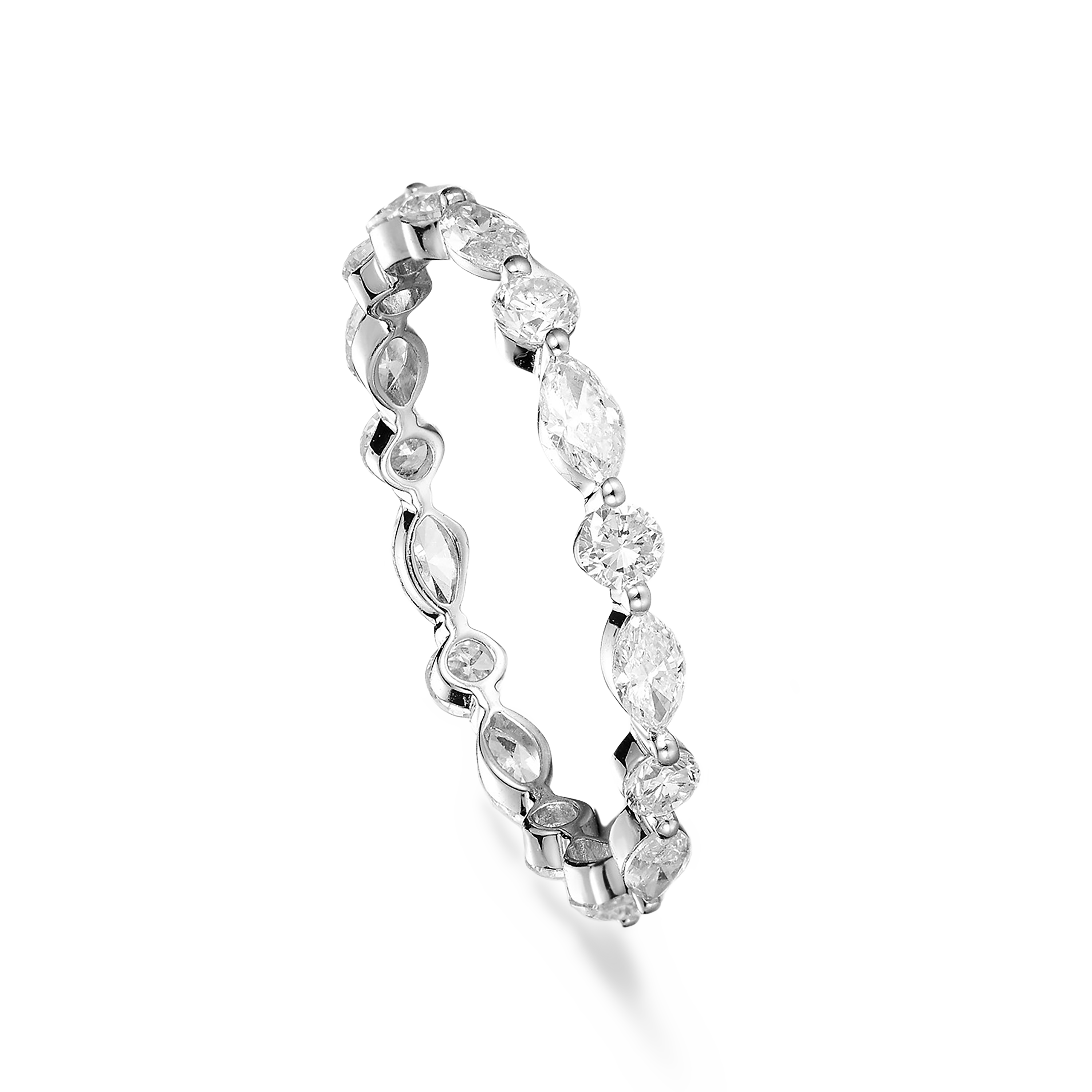 18K Gold Natural Marquise & Round Diamond Eternity Wedding Band