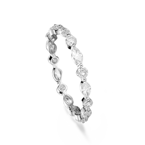 18K Gold Natural Marquise & Round Diamond Eternity Wedding Band