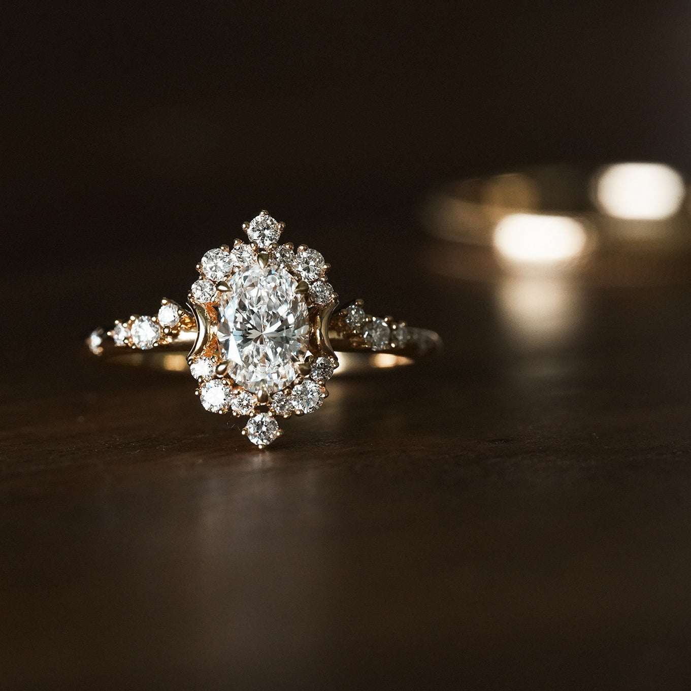 18K Yellow Gold 1CT Natural Oval Diamond Vintage Halo Engagement Ring