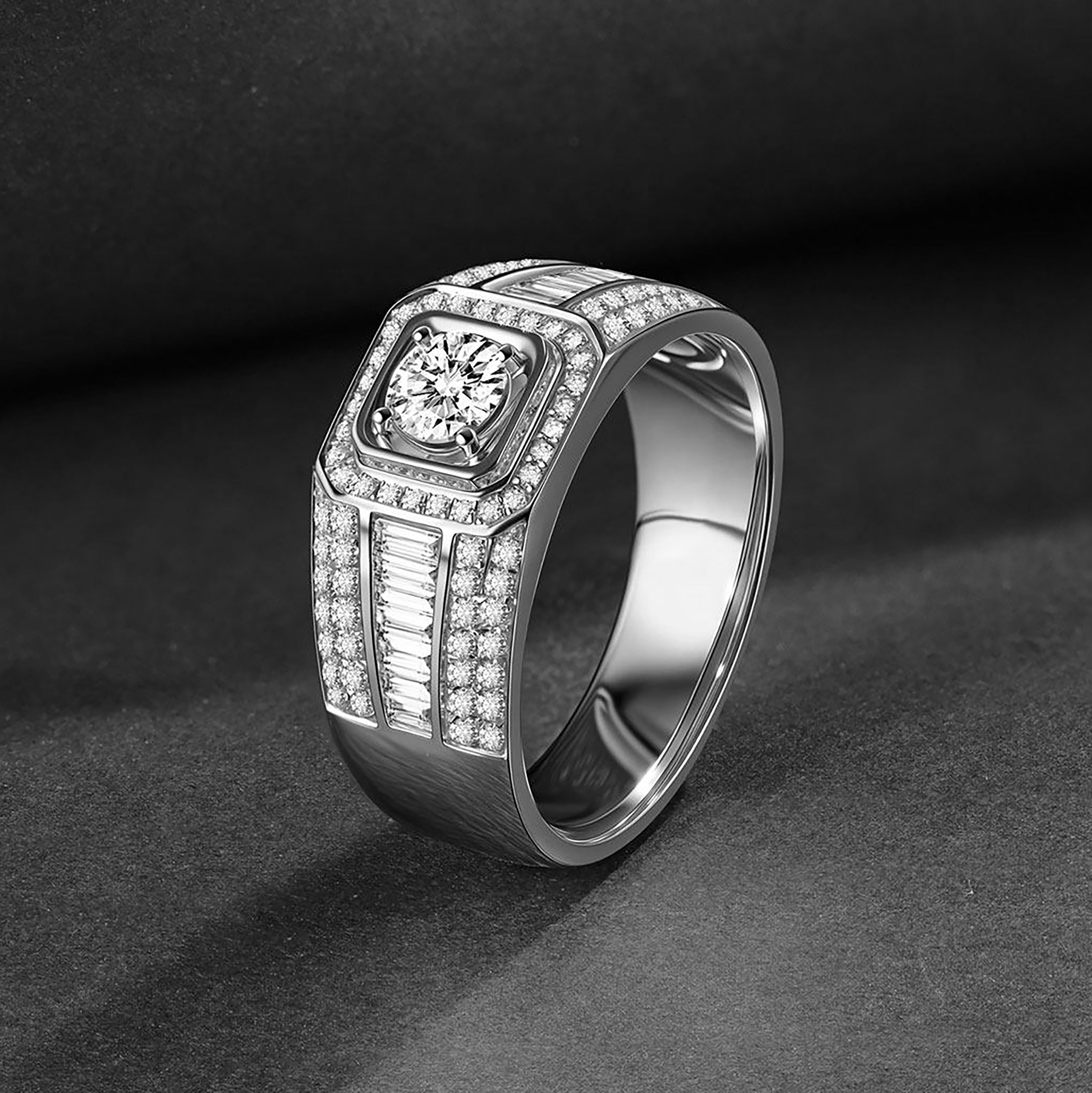 Platinum 1CT Natural Round Diamond Pavé Men's Ring