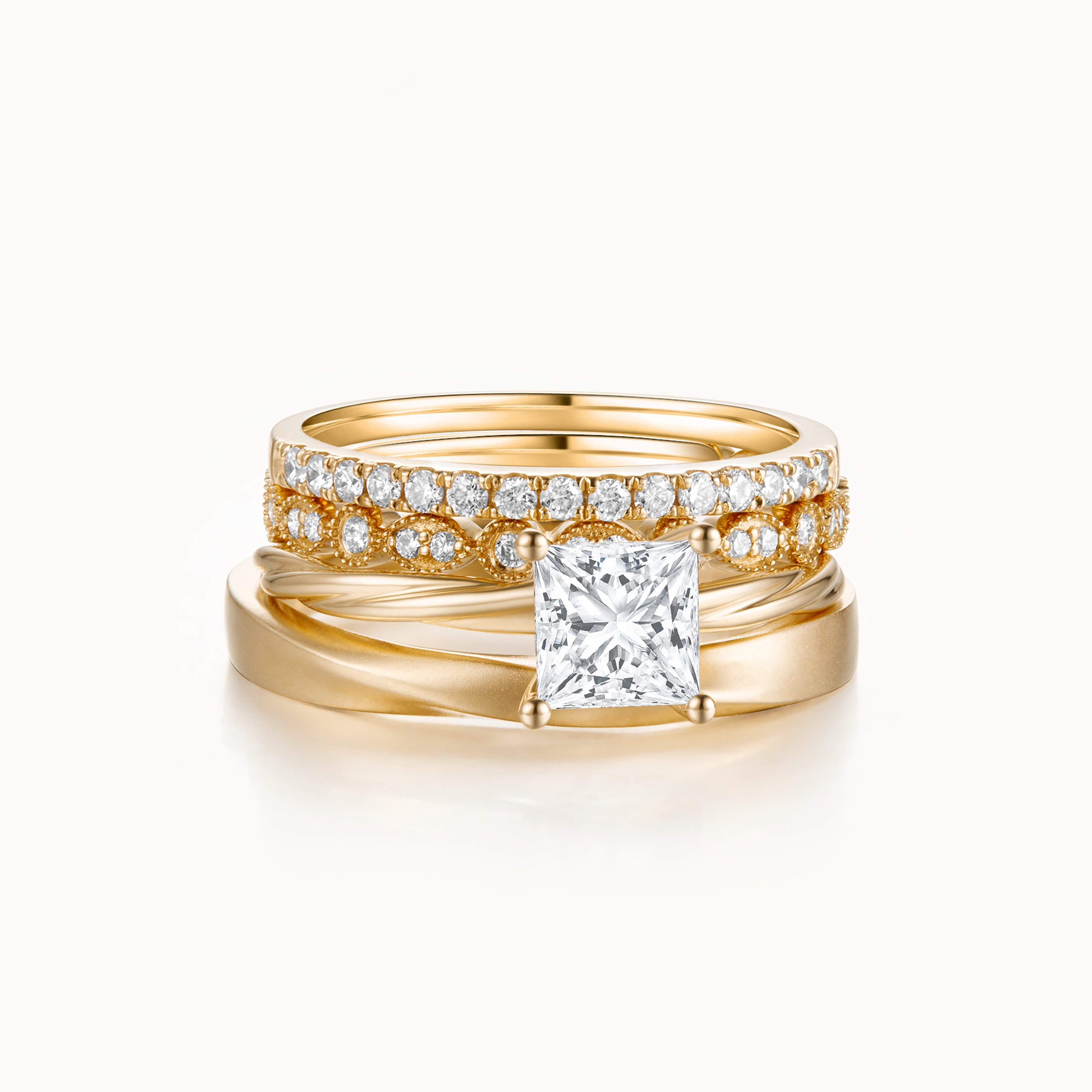 18K Yellow Gold 1CT Natural Princess Cut Diamond Vine Engagement Ring
