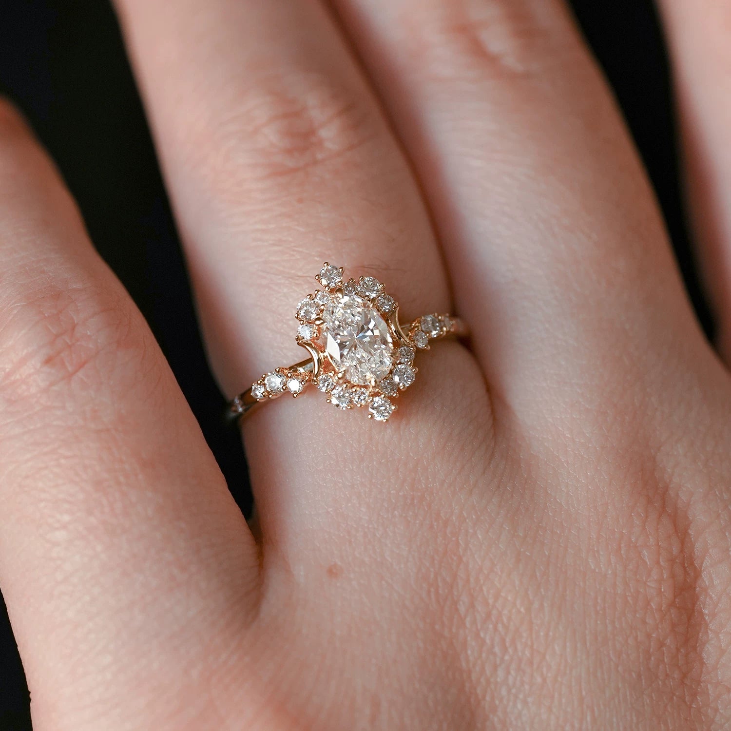 18K Yellow Gold 1CT Natural Oval Diamond Vintage Halo Engagement Ring