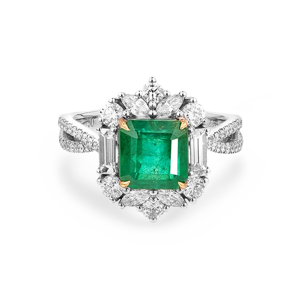 18K White Gold 1.65CT Natural Emerald Engagement Ring