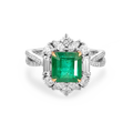 18K White Gold 1.65CT Natural Emerald Engagement Ring